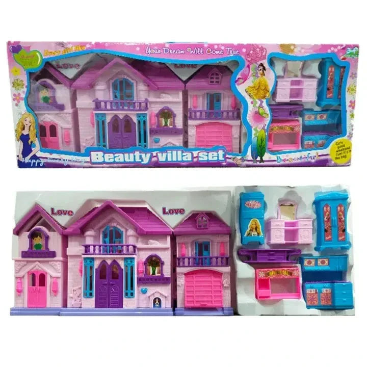 Beauty Villa Set Pink Portable Dollhouse - Toys Heaven
