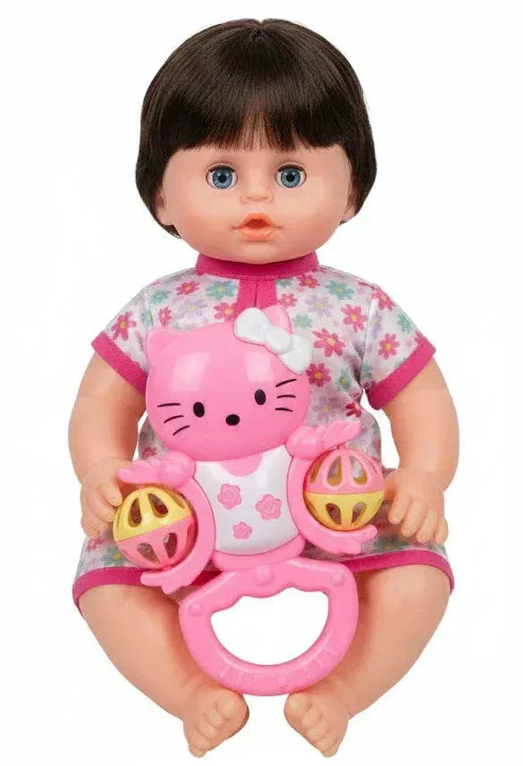 Baby Doll with Floral Dress & Hello Kitty Rattle - Toys Heaven