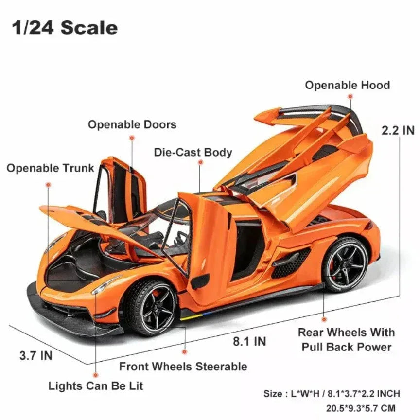 CHE ZHI Die-Cast Model Car  Sound & Light Pull Back Series (Orange) - Toys Heaven