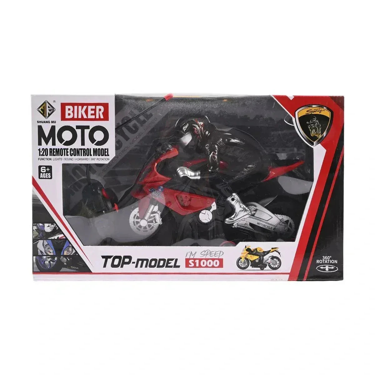 Biker Moto 1:20 Remote Control Motorcycle  Lights & 360° Rotation - Toys Heaven