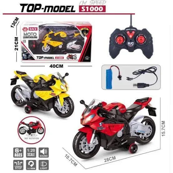 Biker Moto 1:20 Remote Control Motorcycle  Lights & 360° Rotation - Toys Heaven