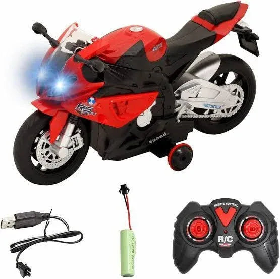Biker Moto 1:20 Remote Control Motorcycle  Lights & 360° Rotation - Toys Heaven